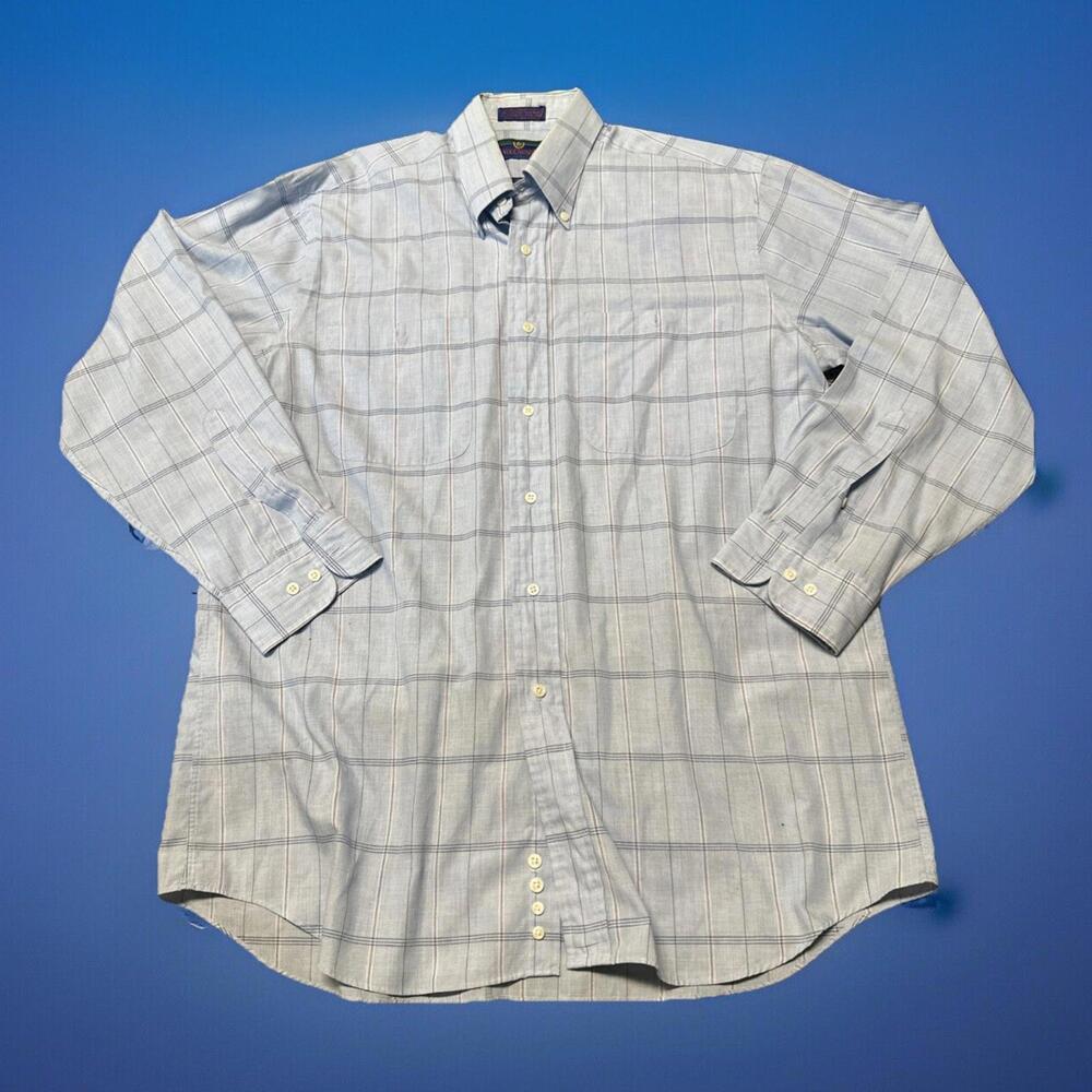 Vintage Woodward Shirt Men M 16.5 32/33 Blue Plaid Long Sleeve Button-Down XL